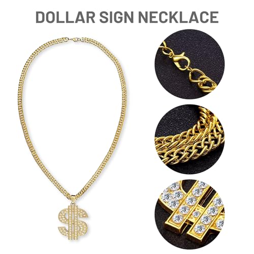 Xumann 3pcs Gold Chain Fancy Dress for Rapper,Hip Hop Costume for Rapper Women Men,Dollar Sign Necklace Accessories - Image 3