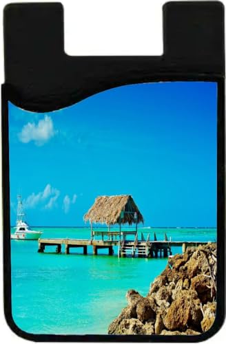 Island Gifting Neoprene Stick-on ID Card Holder for iPhone/Galaxy/Google Android Cases Featuring Image of a Beautiful Ocean View in Bahamas, baham1, cell-sleeve-mas-387