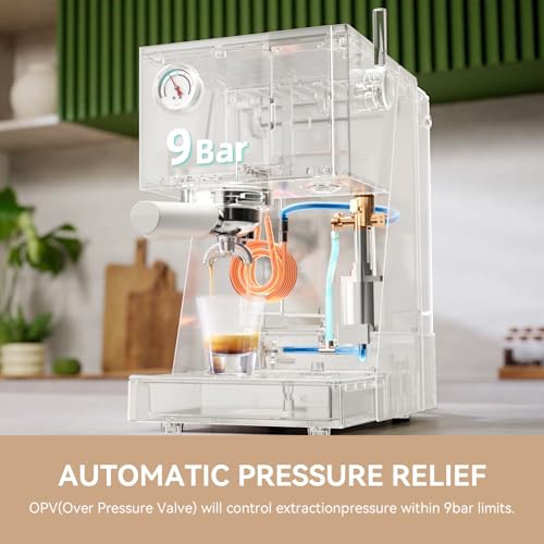 Gevi Espresso Machine with OPV, 20Bar Espresso Maker with Milk Frother Steam Wand, Dual Display, 58mm Portafilter, Stainless Steel Espresso Machines for Espresso/Latte/Cappuccino, White