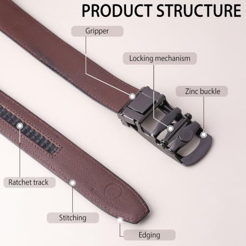 Image of HAYES LONDON Leather Ratchet Belt for Men | Adjustable No-Holes | Customizable Fit, Stylish & Effortless Buckle | Formal & Casual Wear Belts