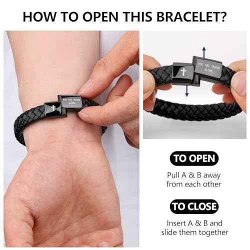 Christian Black Leather Bracelet for Men Religious Braided Bracelets Christmas Birthday Bracelet Gifts for Man Dad Husband3