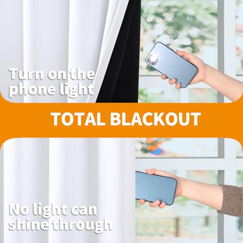 Image of YoungsTex White 100% Blackout Curtains for Small Window 40 Inches Length, Double Layer Full Light Blocking Noise Reduce Bedroom Curtains, 2 Panels, 42 X 40 Inch