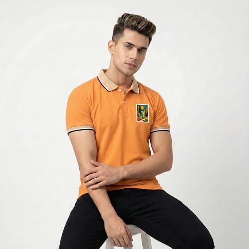 Image of Men's Regular Fit Solid Half Sleeve Casual Tipping Collar Polo T-Shirt