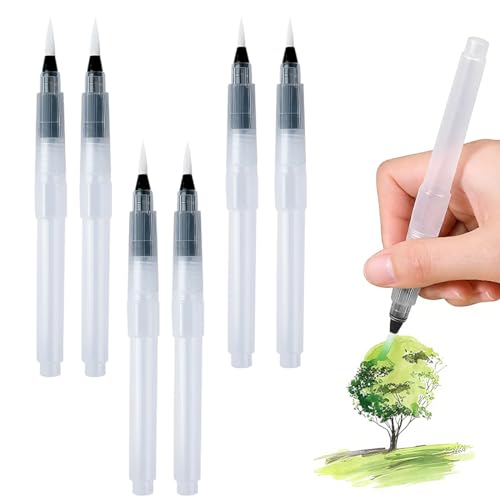DWFEYOI 6 Pinceles de Acuarela de Punta Fina, Pluma de Agua Recargable, Pluma de Agua, Pluma de Agua Versátil, Pinceles de Pintor, Marcadores de Agua