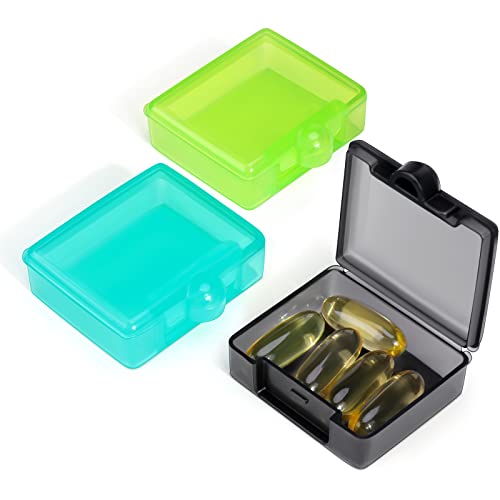 Opret 3 Stück Tablettenbox Tablettendose für unterwegs Pillendose Klein Tragbar Pillenbox Klein Tablettendose für Vitamine Fischöl und Tablets(Schwarz Cyan Grün)