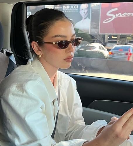 NULOOQ Retro Oval Sunglasses for Women Chic Cat Eye 90s Sunnies Lightweight Narrow Sun Glasses2