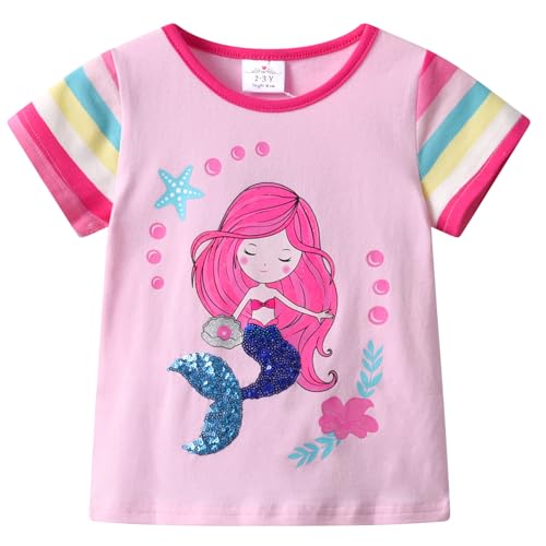 DXTON Toddler Girls Rainbow T-Shirts: Summer Short Sleeve Graphic Cotton Tees Tops Birthday School for 3-8 Years