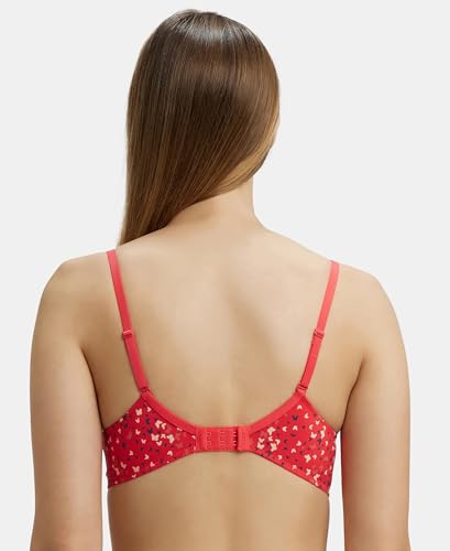 Image of Jockey UL50 Women's Under-Wired Padded Super Combed Cotton Elastane Stretch Medium Coverage Printed T-Shirt Bra with Detachable Straps (Prints May Vary)
