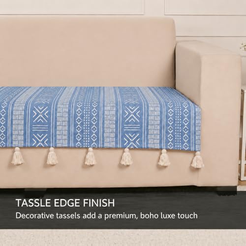 Image of STITCHNEST 'Verdant Bohemian Stories' 2 Seater Sofa Cover| Elegant Jacquard Fabric, Decorative Tassels, Washable & Durable for Modern Living