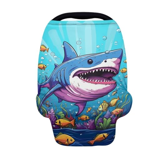 Image of ZFRXIGN Shark Baby Car Seat Covers for Girls Car seat Canopy, Infant Stroller Covers for Newborn Boy, Multiuse Nursing Covers for Breastfeeding Ocean Theme Blue