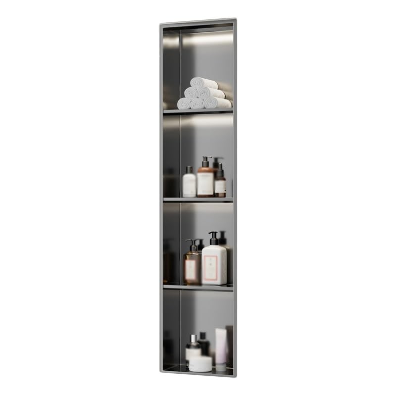 PFCDZDU Shower Niche with Light Stainless Steel Recessed Alcove Waterproof No Tile Needed Wall Mounted Organizer Caddy for