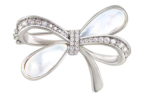 Image of Alilang Cubic Zirconia Bridal Natural Seashell Bowknot Brooches Pins Crystal Rhinestones Vintage Women Accessory