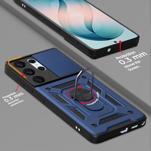 Image of Outlouders Back Cover for Samsung Galaxy S26 Ultra 5G | D10 Tough Armor 360 Protection Case with Sliding Camera Shield & Ring Holder Stand Bumper Case (Blue)