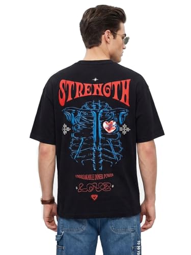 Image of Veirdo Men's Oversized T-Shirt | 240 GSM | Pure Cotton | Drop Shoulder | Round Neck | Half Sleeve Graphic Puff Print | Summer Casual Streetwear Loose Fit Tee