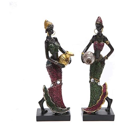 XINAOBAOLUO 2pcs African Girl Sculpture Tribal Lady Figurine Statue Decor Collectible Art Piece Crafts Cover
