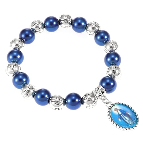 Bead Bracelets for Women, Virgin Mary Medal String Bracelet, Rosary Strand Stretch Bracelet Religious Gifts Catholic Gifts for Women