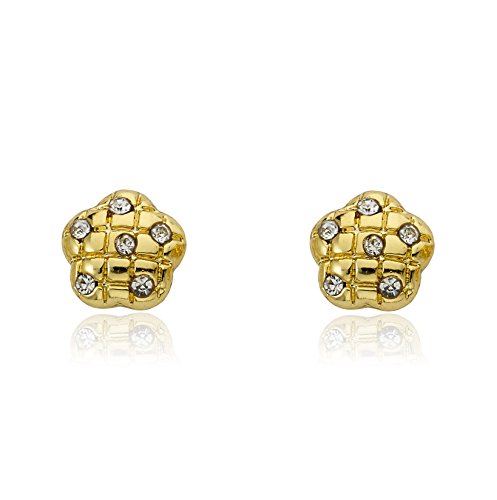 Little Miss Twin Stars Little Miss Flower Girl 14K Gold Plated Crystal Quilted Flower Stud Earring/