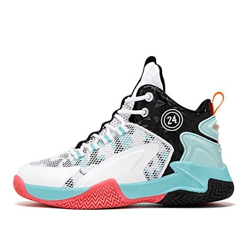 Adoff Kinder-Basketballschuhe High-Top-Dämpfung Leichte rutschfeste atmungsaktive aktive Outdoor-Sportschuhe Unisex (37,Weiß schwarz)