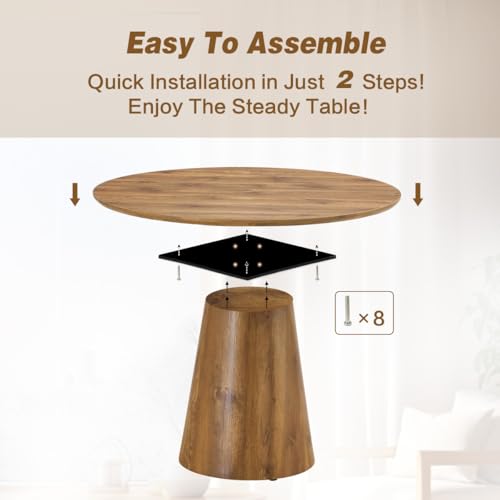 Image of Round Dining Table Set for 4, Farmhouse Kitchen Table Small 45 Inch Dinner Table Wood Round Coffee Table for Living Room (Wood Table+Style 1 Brown Chairs, 45'' Table+4 Chairs)