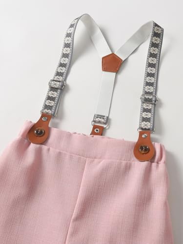 Image of Boarnseorl Baby Boys Pants Sets, Infant Long Sleeve Shirt + Pants + Bow Tie + Suspenders Outfits