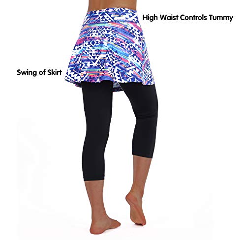 ANIVIVO Skirted Legging for Women,Skirted Capri Leggings Tennis Pants with Pockets,Capri Tennis Skirts with Leggings(Coloful,L)