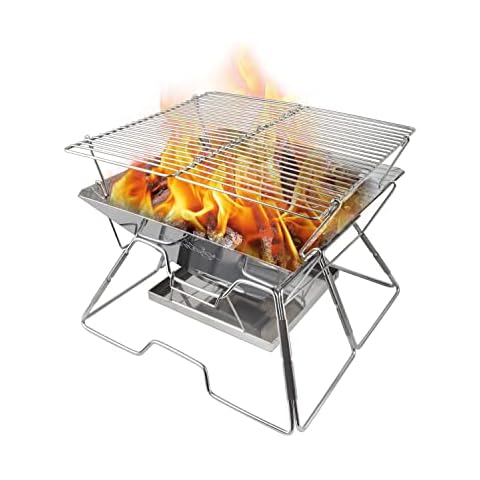 Tentock Klappgrill Edelstahl Camping Holzkohlegrill Tragbarer Picknickgrill Faltbarer BBQ Grill Outdoor Camping Grillen Set Winddicht Faltgrill Standgrill mit Tragetasche für Picknick Wandern Garten Cover