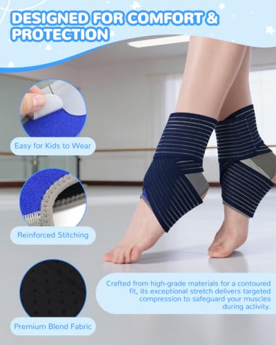 Image of 6 PCS Kids Ankle Brace Set, Ankle Support Wraps, Knitted Ankle Sleeve Sock for Sprains, Injuries and Active Play for Daily Wear, Injury Prevention (Blue, Small)