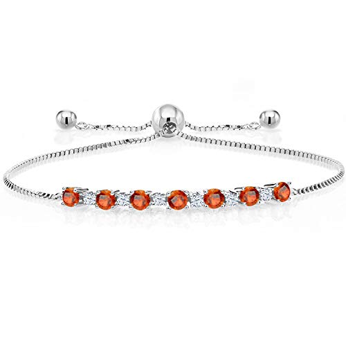 Gem Stone King 925 Sterling Silver Round Orange Sapphire Tennis Bracelet for Women (1.35 Cttw, Fully Adjustable Up to 9 Inch)