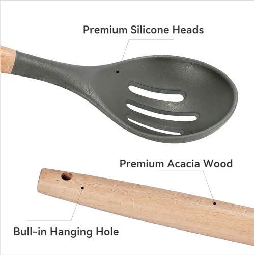 Image of Silicone Spatula Set, Spatula Set with Wooden Handle for Cooking and Mixing, for Non Stick Pan, Kitchen Tools Set of (5, Grey)