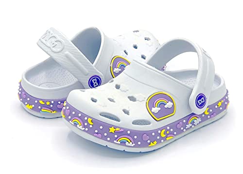 Dago Children's Kids Girls Boys Clog Mules Slipper Beach Garden Sandals Rubber Pool Shower Shoes (White/Rainbow, 1)