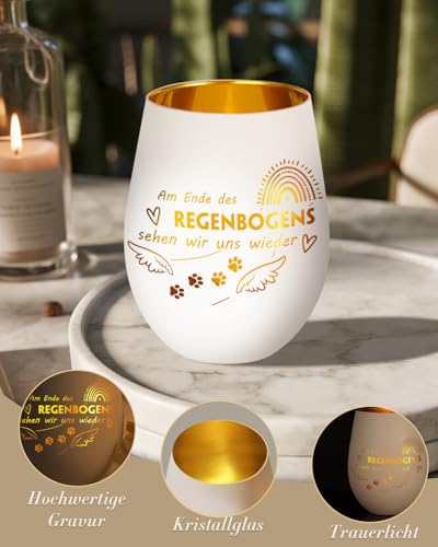 Weiß Trauerlicht mit Gravur - Trauergeschenk für Tierbesitzer - Haustier Denkmal Kerzenhalter - Trauer Deko Windlicht - Trost Geschenke für Tierbesitzer - Trauer Deko Grablicht für Katzen, Hunde