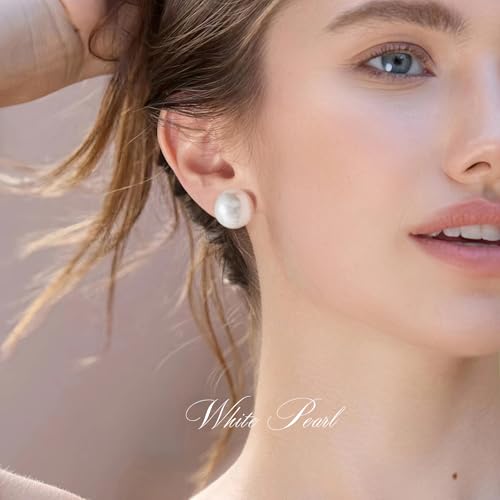 Trendy Big Simulated Pearl Earrings for Women, 925 Sterling Silver Post 14/12MM Oversized Large Pearl Studs Bride Bridesmaid Wedding Earrings Jewelry Gifts2