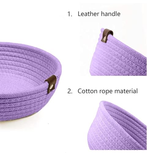 Image of 100% Natural Jute small box mini rope paper storage Round hamper baby nursery tray bucket for Living Kitchen, Office, Drawing Room,fruits, kitchen, office, Set of 3 (PURPLE)