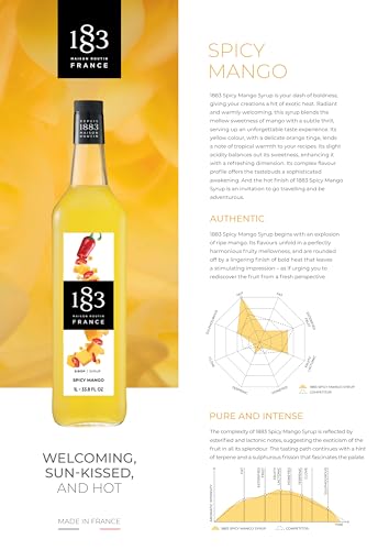 Image of 1883 Spicy Mango Syrup for Drinks, Made in France, 1 Liter Glass Bottle