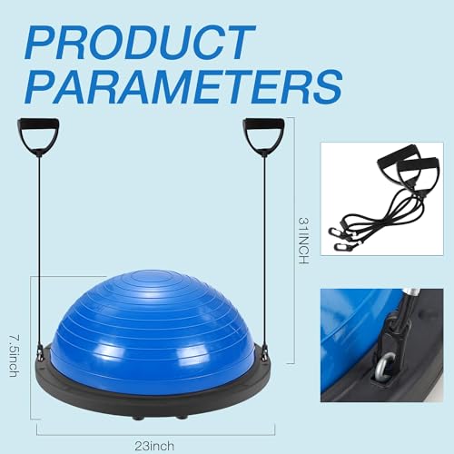 Image of Half Balance Ball Trainer, Half Yoga Exercise Ball with Resistance Bands and Foot Pump, Balance Trainer for Stability Training, Strength Exercise Fitness, Home Gym Workout Equipment