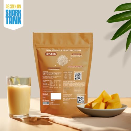 Image of Earthful Honest Plant Protein | 24g Protein /Serving & 4.9g BCCAs | For Weight Management, Energy, Muscle Support & Recovery | Made with Pea & Brown Rice | Alphonso Mango - 504g