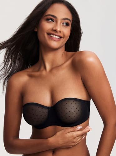 Image of DOBREVA Women's Mesh Strapless Bra Sheer Unlined See Through Underwire Bras Plus Size