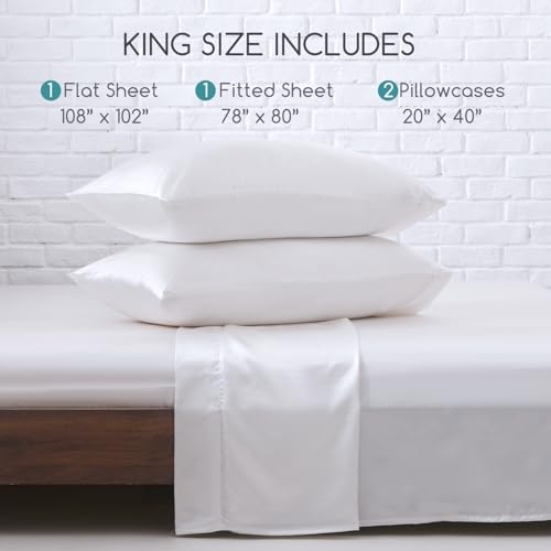 Image of MR&HM Satin Bed Sheets, King Size Sheets Set, 4 Pcs Silky Bedding Set with 15 Inches Deep Pocket for Mattress (King, White)