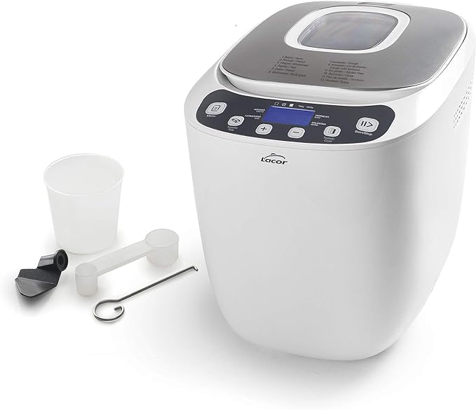 Suinga Panificadora Automática Profesional, mezcla, amasa, fermenta y hornea, libre de PFOA, 12 programas y especial sin Gluten, Pantalla LCD, incluye recetario, 550W, Blanco