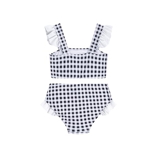 Image of LIZENS Girls Plaid Swimwear Two Piece Trim Swimsuit 2-12 Toddler Beach Bathing Suit for Kids