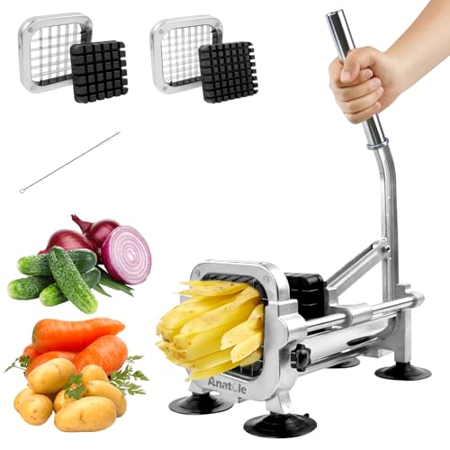 Anatole Coupe-Frites Professionnel avec 13mm 9mm Lames en Acier Inoxydable Coupe Pomme de Terre pour Frite Manuel avec 4 Ventouses pour Carotte Concombre...