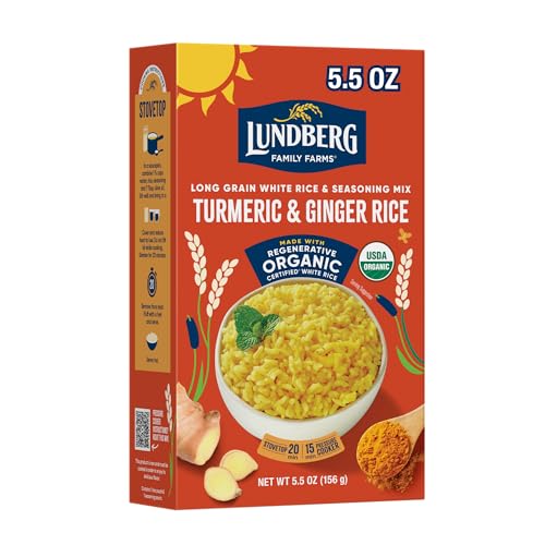 Lundberg Organic Turmeric & Ginger Seasoned Rice - Regenerative Organic Certified Long Grain White Rice & Seasoning Mix, Gluten Free, 5.5oz Box