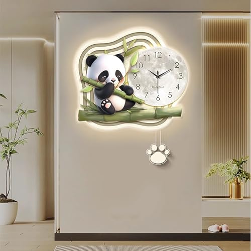 装飾的な壁掛け時計、ライト付きの大型壁掛け時計、スイング、静かな動き、LED ライト ストリップ 壁装飾、ショップ、オフィス、リビングルームに最適。(W50*H60cm)