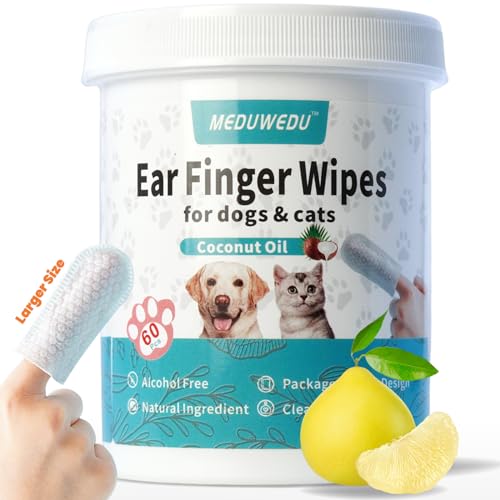 Wider Ear Cleaner Finger Wipes 60 Counts, Dog Ear Cleaner, Grooming Kit Care for Dogs and Cats,Otic Cleaning Pads, Remove Wax, Dirt & Stop Smelly, Itchy, Non-Irritating, Grapefruit Scent Gra