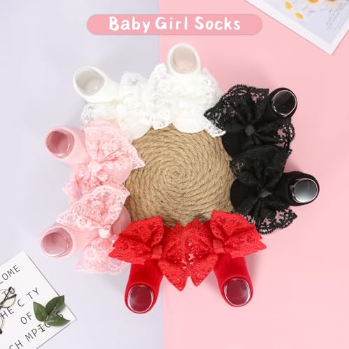 4pack Baby Socks for Baby Girl Gifts, Low Cut Newborn Socks 0-6 months for Baby Stuff Item, Non-Slip Grips Socks for Infant Girl Outfits, Christmas Gifts for Newborn Accessories2