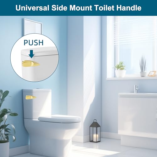 Image of Universal Side Mount Metal Toilet Handle Replacement Kit Compatible with American Standard /Mansfield /Gerber /TOTO /Kohler Toilet, Toilet Tank Flusher Lever with Flapper Chain, Shiny Gold | Compatible with American Standard /Mansfield /Gerber /TOTO /Kohler Toilet, Toilet Tank Flusher Lever with Flapper Chain