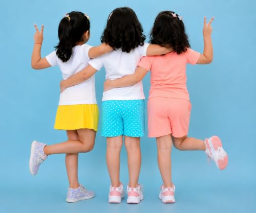 Image of Chandrika Kids Cotton Coordinated Set Pack of 3 half Sleeve And sleeveless T-Shirts & Shorts and skirt Baby Girls Summer Dress Combo