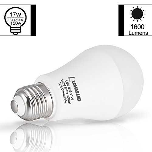 LOHAS LED Bulb 100-150W Equivalent(UL Listed), LED Light Bulbs Daylight 5000k, White A19 Bulb 17W, E26 Edison Base LED Lights, LED Home Lighting Lamps, Non-Dimmable(4 Pack)