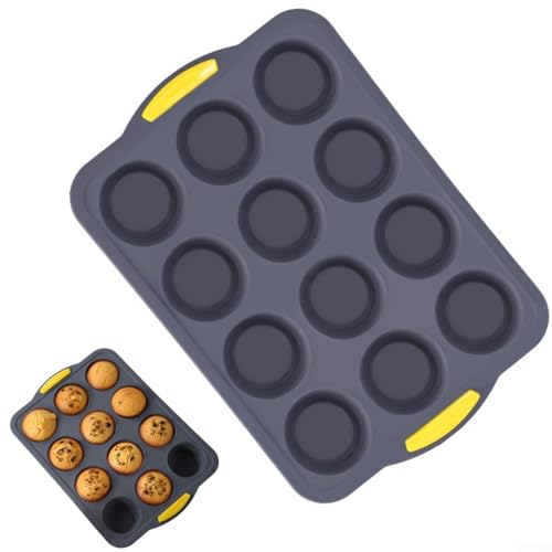 Nonstick 12 Cup Muffin Tray, 12 Holes Silicone Muffin Pan, Metal Frame, Cupcake Moulds Baking Tray With Grip For Ovens, Microwaves