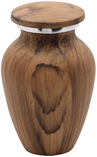 Oak Wood Finish Keepsake Cremation Urn for Ashes - Aluminum Urn with Painted Oak Wood Finish - 3 Cubic Inch Capacity [2.5 tablespoons of cremains] - for The Sharing of Ashes